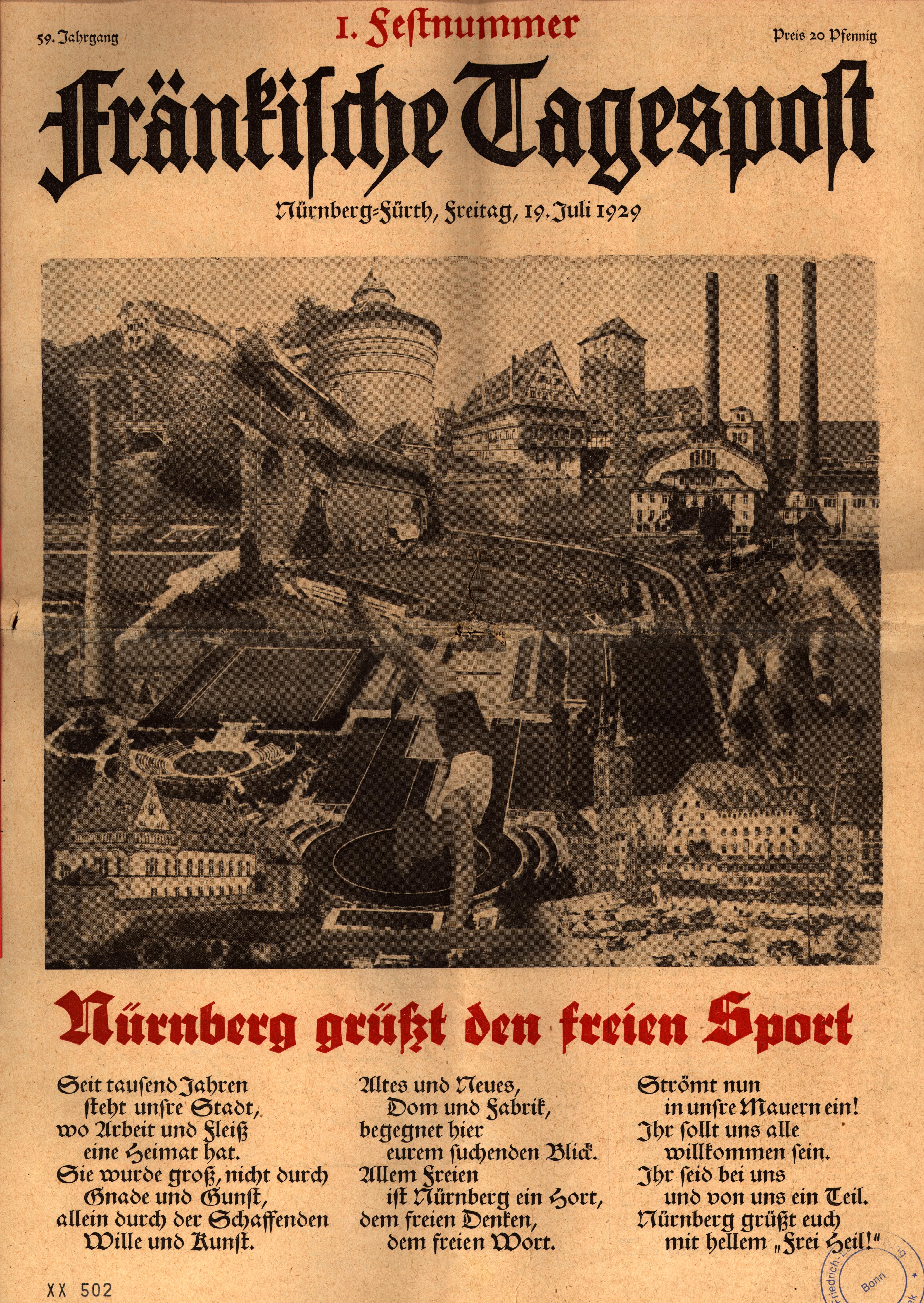 Titelseite "Fr&auml;nkische Tagespost", 19. Juli 1929